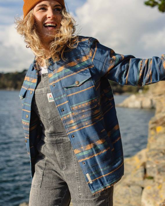 Passenger Frauen Ontario Overshirt mit Geomuster aus dunklem Denim 0BP2900 woclothing Denim