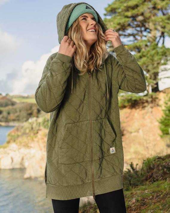Passenger Frauen Getaway Kapuzenpullover aus recycelter Baumwolle mit durchgehendem Reißverschluss in Khaki 0BP2704 woclothing khaki