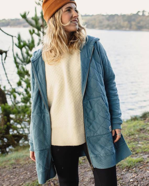 Passenger Frauen Getaway-Kapuzenpullover aus recycelter Baumwolle mit durchgehendem Reißverschluss und verwaschenem Blau 0BP2705 woclothing Blau