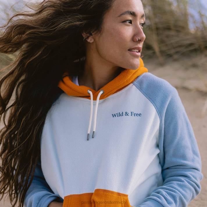 Passenger Frauen Regenbogen-Kapuzenpullover aus recyceltem Polarfleece, blaues Glas 0BP2691 woclothing Blau