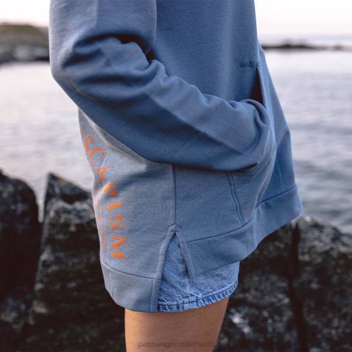 Passenger Frauen Regenbogen-Kapuzenpullover aus recycelter Baumwolle, Steinblau 0BP2745 woclothing Blau