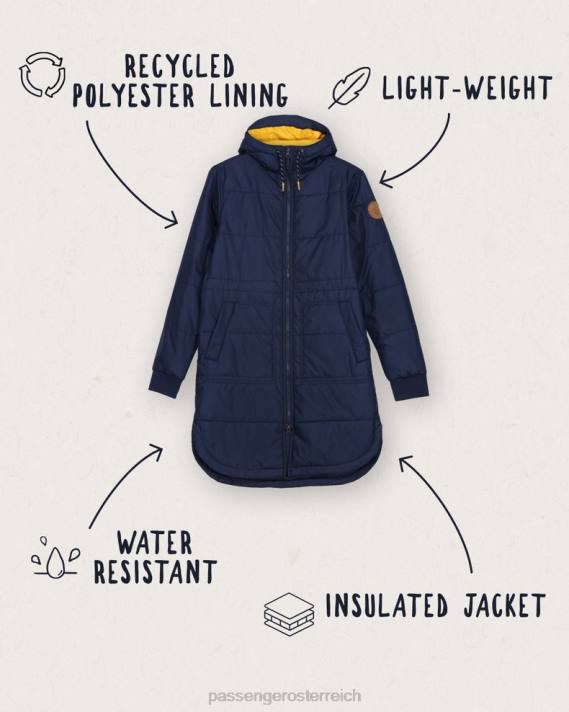 Passenger Frauen Flora lange isolierte Jacke aus recyceltem Material, sattes Marineblau 0BP2773 woclothing Marine