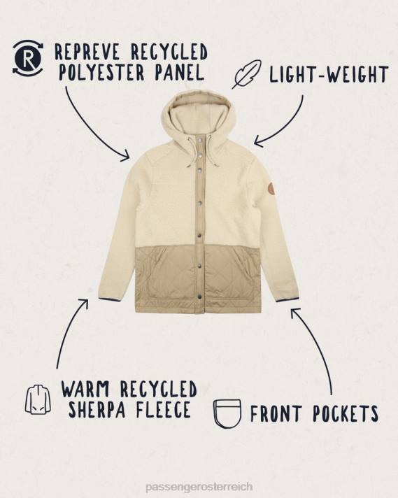 Passenger Frauen Kuppel-Kapuzenjacke aus recyceltem Sherpa Haferflocken 0BP2686 woclothing Haferflocken