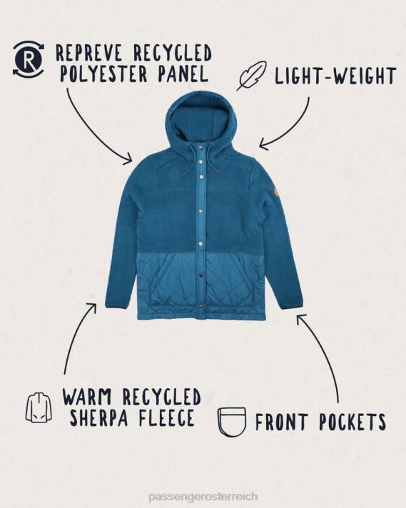Passenger Frauen Kuppel-Kapuzenjacke aus recyceltem Sherpa in Blaukoralle 0BP2689 woclothing Blau