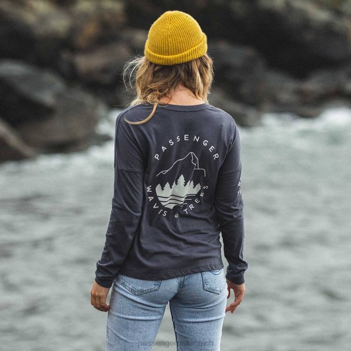 Passenger Frauen Big Leaf recyceltes LS-T-Shirt in verblasstem Schwarz 0BP2884 woclothing Schwarz