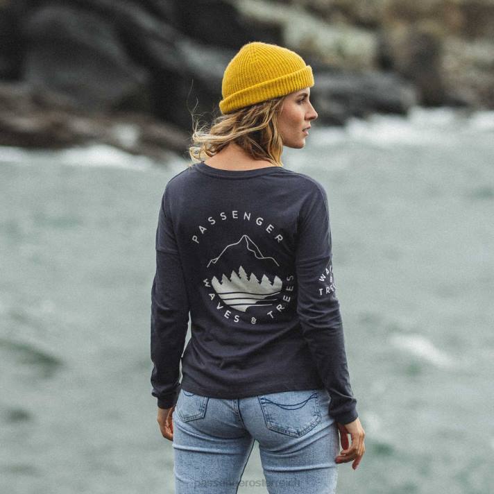 Passenger Frauen Big Leaf recyceltes LS-T-Shirt in verblasstem Schwarz 0BP2884 woclothing Schwarz