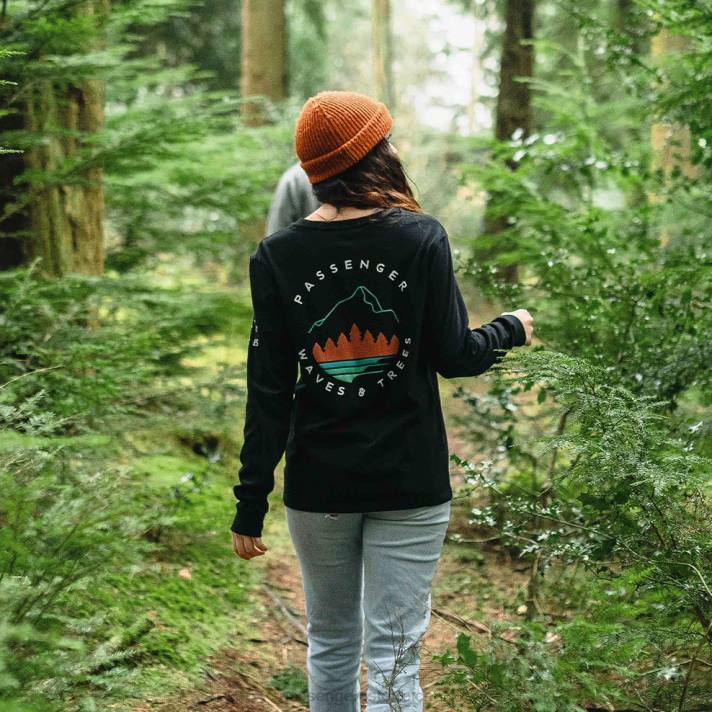 Passenger Frauen Big Leaf recyceltes ls T-Shirt schwarz 0BP2882 woclothing Schwarz