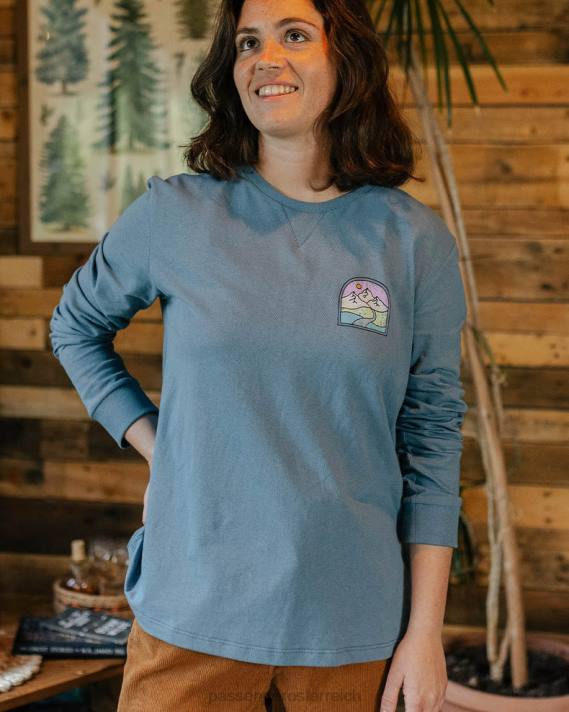 Passenger Frauen Friday Collective LS-T-Shirt aus recycelter Baumwolle in verwaschenem Blau 0BP2871 woclothing Blau