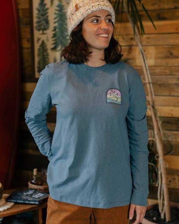 Passenger Frauen Friday Collective LS-T-Shirt aus recycelter Baumwolle in verwaschenem Blau 0BP2871 woclothing Blau