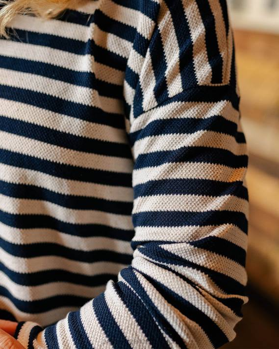 Passenger Frauen Panorama gestreiftes LS-T-Shirt in tiefem Marineblau 0BP2866 woclothing Marine