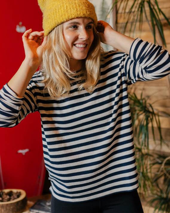 Passenger Frauen Panorama gestreiftes LS-T-Shirt in tiefem Marineblau 0BP2866 woclothing Marine