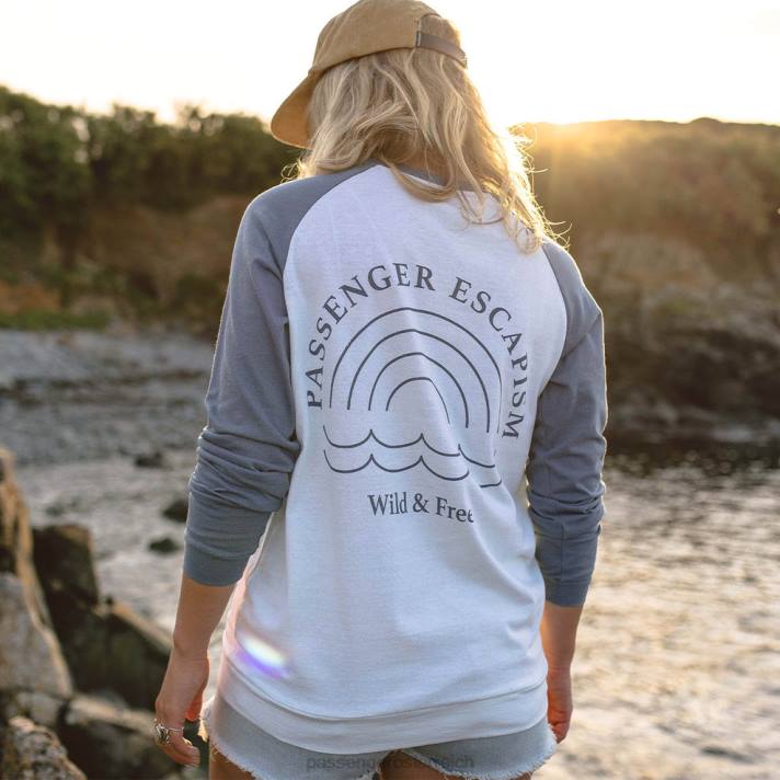 Passenger Frauen Regenbogen-T-Shirt aus recycelter Baumwolle, steinblau 0BP2874 woclothing Blau