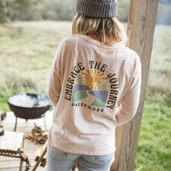 Passenger Frauen Umarmen Sie das recycelte LS-T-Shirt in pfirsichrosa meliert 0BP2870 woclothing Rosa