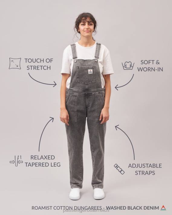 Passenger Frauen Roamist-Latzhose aus Bio-Baumwolle, gewaschener schwarzer Denim 0BP2952 woclothing Schwarz