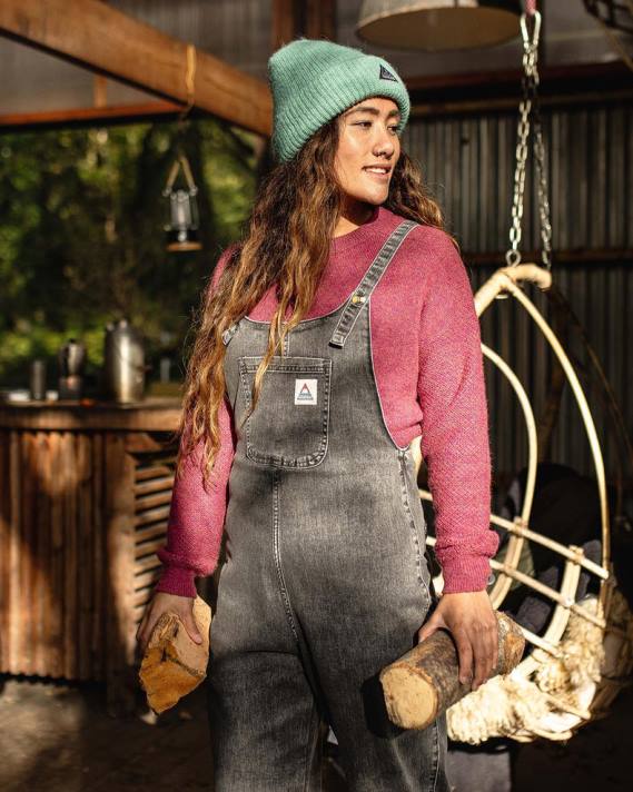 Passenger Frauen Verglass-Latzhose aus gewaschenem schwarzem Denim 0BP2957 woclothing Schwarz