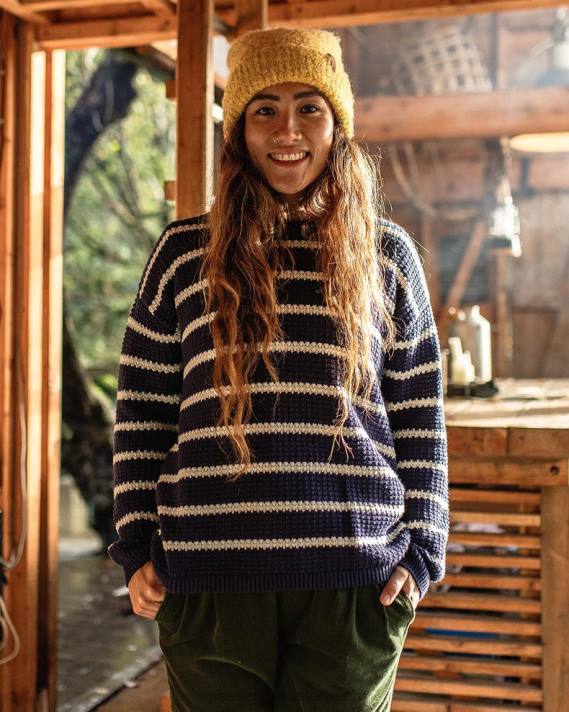 Passenger Frauen Lakewood-Strickpullover aus Bio-Baumwolle, marineblau gestreift 0BP2815 woclothing Marine