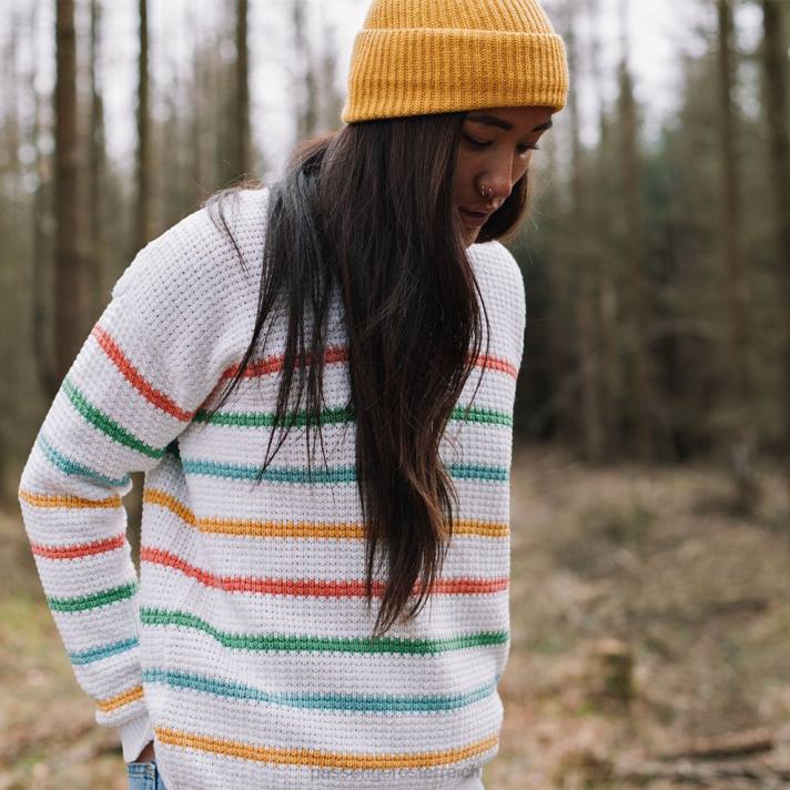 Passenger Frauen Lakewood-Strickpullover mit weißen Streifen 0BP2843 woclothing Weiß