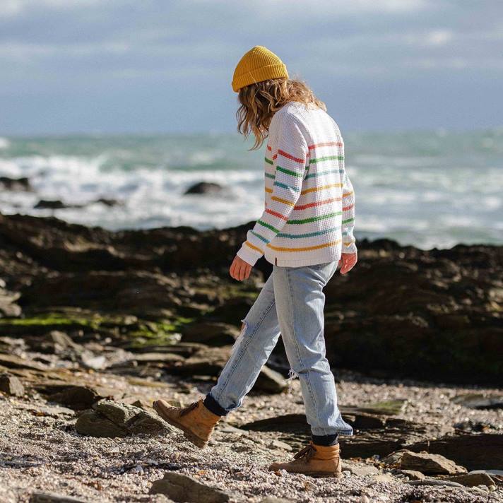 Passenger Frauen Lakewood-Strickpullover mit weißen Streifen 0BP2843 woclothing Weiß