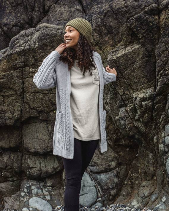 Passenger Frauen Seaboard-Strickjacke in Hellgrau meliert 0BP2823 woclothing grau