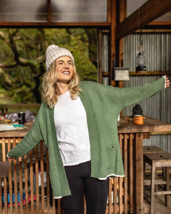 Passenger Frauen Strickjacke aus recyceltem West Coast-Strick in Khaki 0BP2828 woclothing khaki