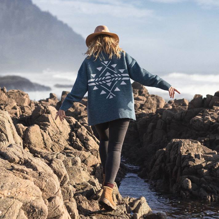 Passenger Frauen Westküsten-Strickpullover, blaue Koralle 0BP2837 woclothing Blau