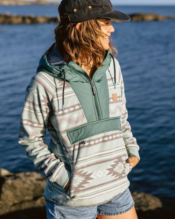 Passenger Frauen Alexander Kapuzenpullover mit 1/2-Reißverschluss aus recyceltem Polarfleece, Pistazienmuster/Deep Ocean 0BP2665 woclothing Pistazie