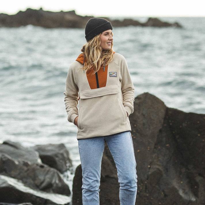 Passenger Frauen Alexander Kapuzenpullover mit halbem Reißverschluss, Haferflocken aus recyceltem Polarfleece 0BP2684 woclothing Haferflocken