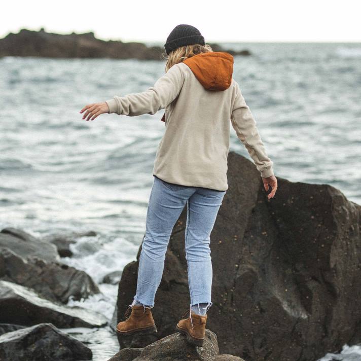 Passenger Frauen Alexander Kapuzenpullover mit halbem Reißverschluss, Haferflocken aus recyceltem Polarfleece 0BP2684 woclothing Haferflocken