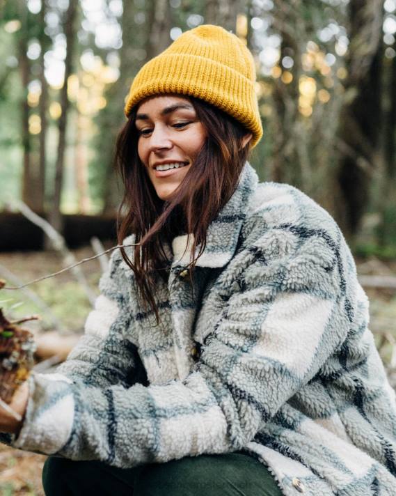 Passenger Frauen Cloudy-Hemd aus recyceltem, hochflorigem Sherpa-Fleece mit Pistazienkaro 0BP2656 woclothing Pistazie