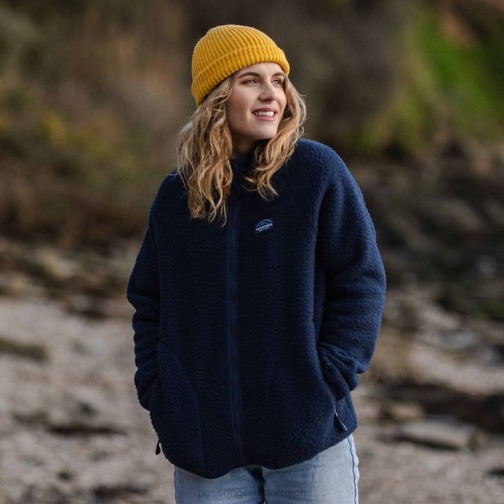 Passenger Frauen Fairbanks durchgehender Reißverschluss aus recyceltem Sherpa-Fleece in Marineblau 0BP2679 woclothing Marine