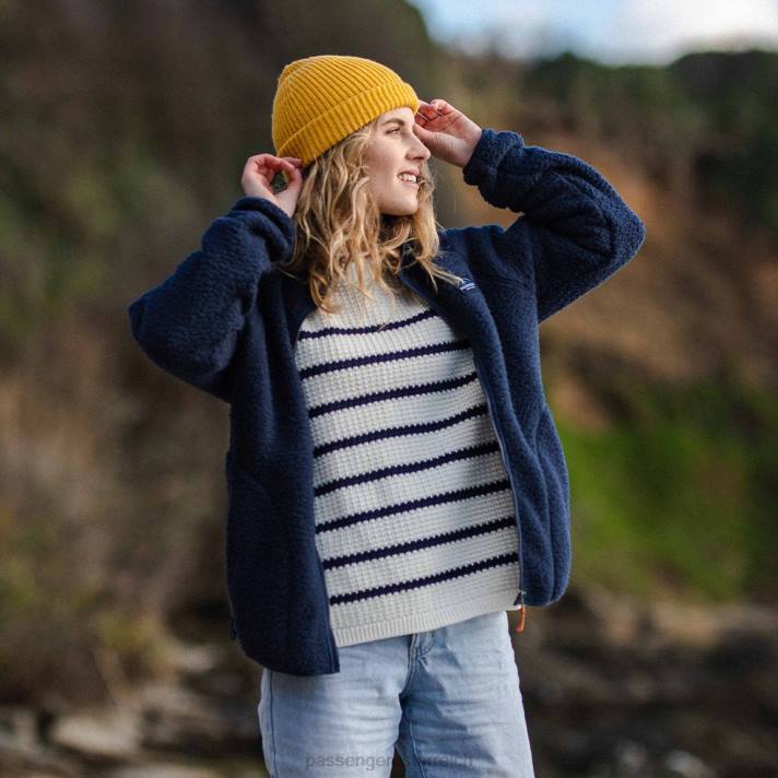 Passenger Frauen Fairbanks durchgehender Reißverschluss aus recyceltem Sherpa-Fleece in Marineblau 0BP2679 woclothing Marine