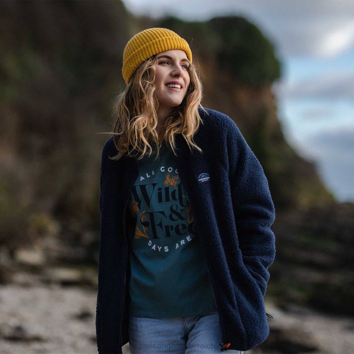 Passenger Frauen Fairbanks durchgehender Reißverschluss aus recyceltem Sherpa-Fleece in Marineblau 0BP2679 woclothing Marine