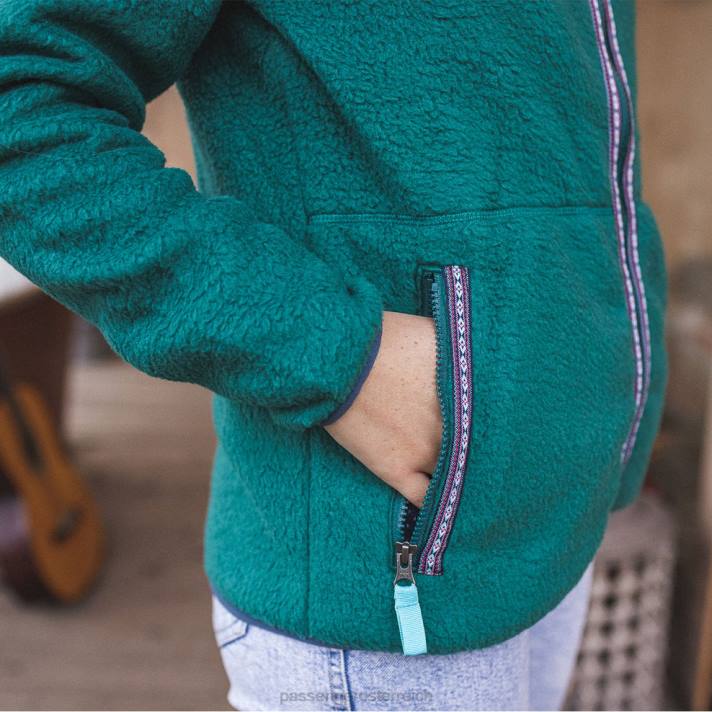 Passenger Frauen Lake-Kapuzenpullover mit durchgehendem Reißverschluss aus recyceltem Sherpa-Fleece in Sturmgrün 0BP2696 woclothing Grün