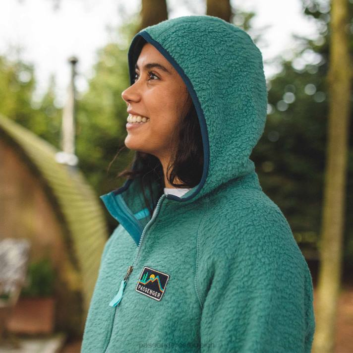 Passenger Frauen Maine Kapuzenpullover aus recyceltem Sherpa-Fleece in Ozeangrün 0BP2700 woclothing Grün