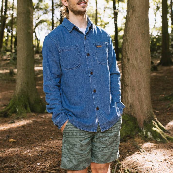 Passenger Männer Backcountry Bio-Baumwoll-Denim-Langarmshirt, gewaschener Denim 0BP2243 Kleidung Denim