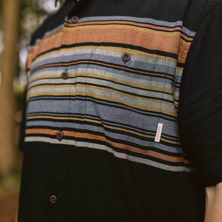 Passenger Männer Ebb-Kurzarmhemd aus Bio-Baumwolle mit schwarzen Streifen 0BP2266 Kleidung Schwarz