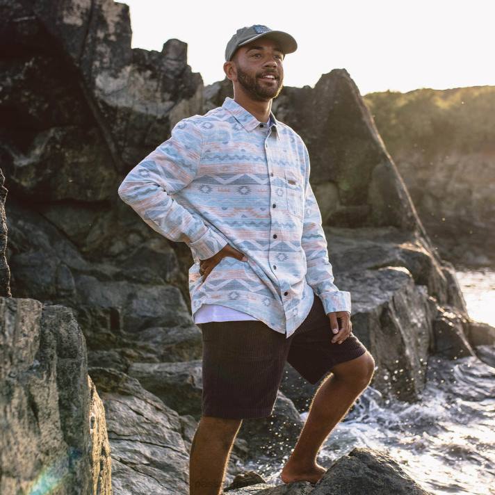 Passenger Männer Kanu-Langarmshirt aus Bio-Baumwolle mit mehreren Geo-Streifen 0BP2257 Kleidung multi