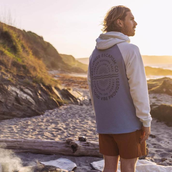 Passenger Männer Good Vibes Kapuzenpullover aus recyceltem Polarfleece, aus verblasstem Denim 0BP233 Kleidung Denim