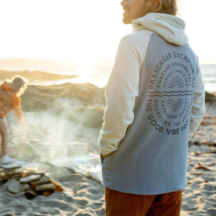 Passenger Männer Good Vibes Kapuzenpullover aus recyceltem Polarfleece, aus verblasstem Denim 0BP233 Kleidung Denim