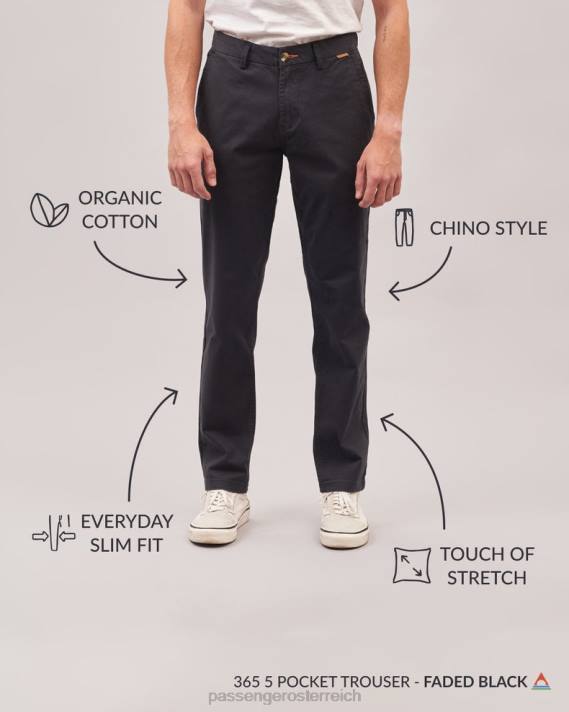 Passenger Männer 365-Hose aus Bio-Baumwolle in verblasstem Schwarz 0BP2337 Kleidung Schwarz