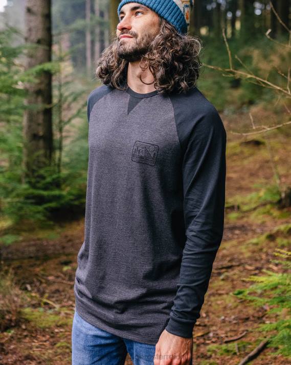 Passenger Männer Nirgendwo gebundenes Langarm-T-Shirt aus recycelter Baumwolle in Schwarz/Anthrazit 0BP2221 Kleidung Holzkohle