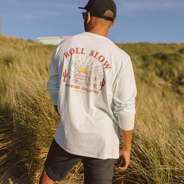 Passenger Männer Roll Slow Langarm-T-Shirt aus recycelter Baumwolle Reiher 0BP2227 Kleidung Reiher