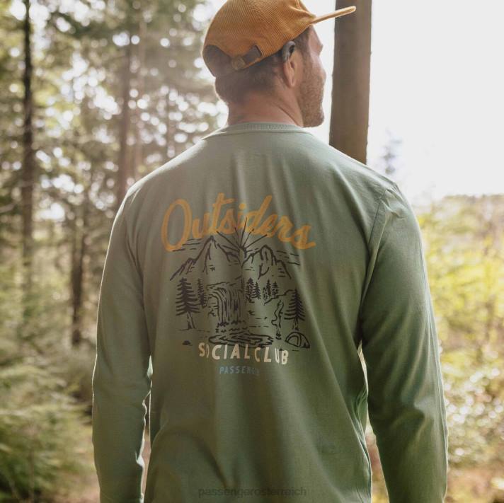 Passenger Männer Social Club Langarm-T-Shirt aus recycelter Baumwolle, dunkles Efeu 0BP2217 Kleidung Efeu