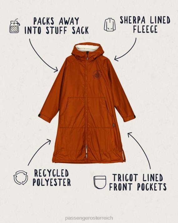 Passenger Männer Eskapismus, recycelter, mit Sherpa gefütterter Wickelmantel in Rostbraun 0BP2647 Kleidung Rost