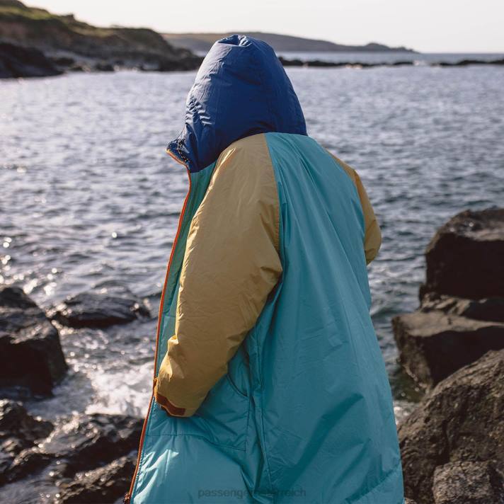 Passenger Männer Roaming-Wickelmantel mit recyceltem Sherpa-Futter, Blau, Türkis/Ockergelb 0BP219 Kleidung Blau