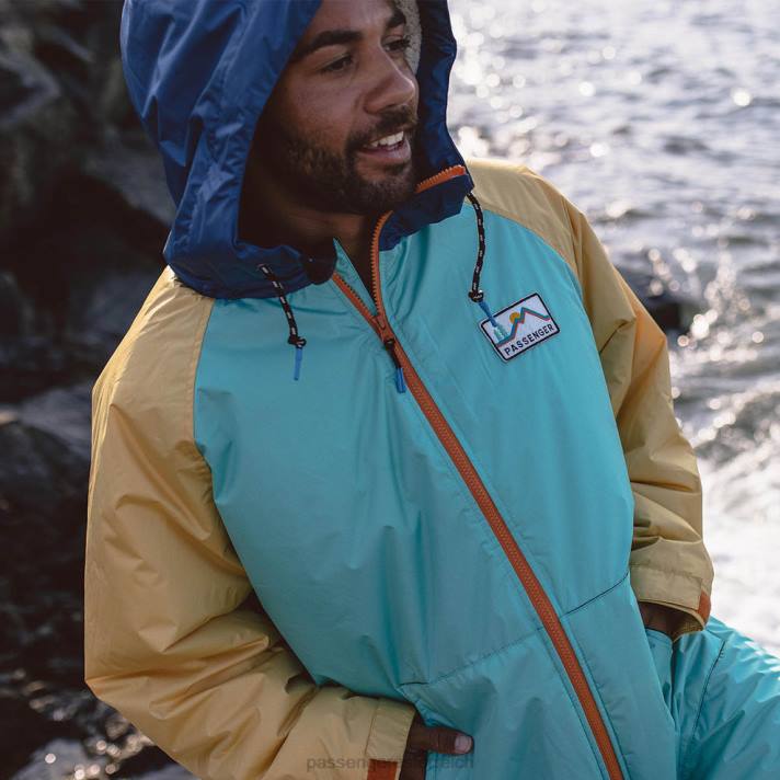 Passenger Männer Roaming-Wickelmantel mit recyceltem Sherpa-Futter, Blau, Türkis/Ockergelb 0BP219 Kleidung Blau