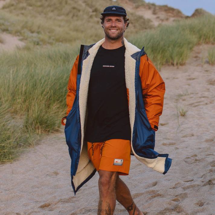 Passenger Männer Roaming-Wickelmantel mit recyceltem Sherpa-Futter, Ensign Blue/Sunrise Orange 0BP211 Kleidung Blau