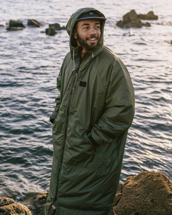Passenger Männer Waves recycelter Sherpa-gefütterter Wickelmantel in Khaki 0BP25 Kleidung khaki