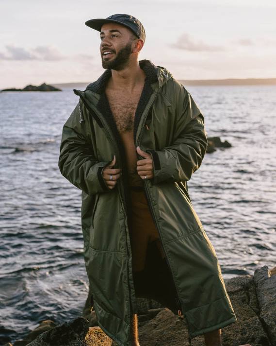 Passenger Männer Waves recycelter Sherpa-gefütterter Wickelmantel in Khaki 0BP25 Kleidung khaki