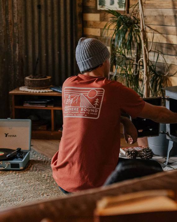 Passenger Männer Nirgendwo gebundenes T-Shirt aus recycelter Baumwolle in gebranntem Rot 0BP2363 Kleidung Rot